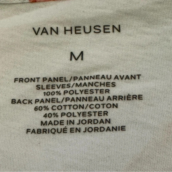 Van Heusen M Medium Shirt‎ Top White Coral Pink Floral Short Sleeve Round Neck - Picture 5 of 7
